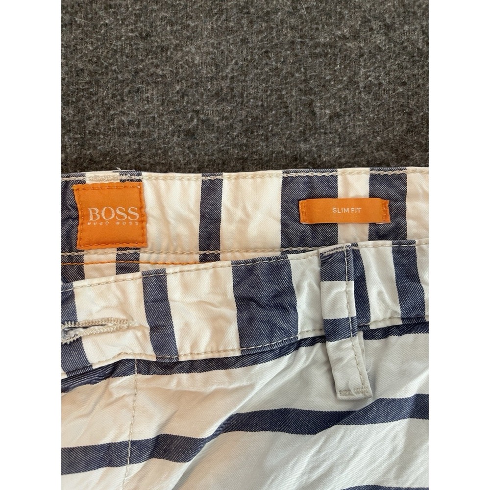 HUGO BOSS Boss Orange Men's Slim Fit Chino Shorts Blue Stripe Size 38 - Picture 2 of 6